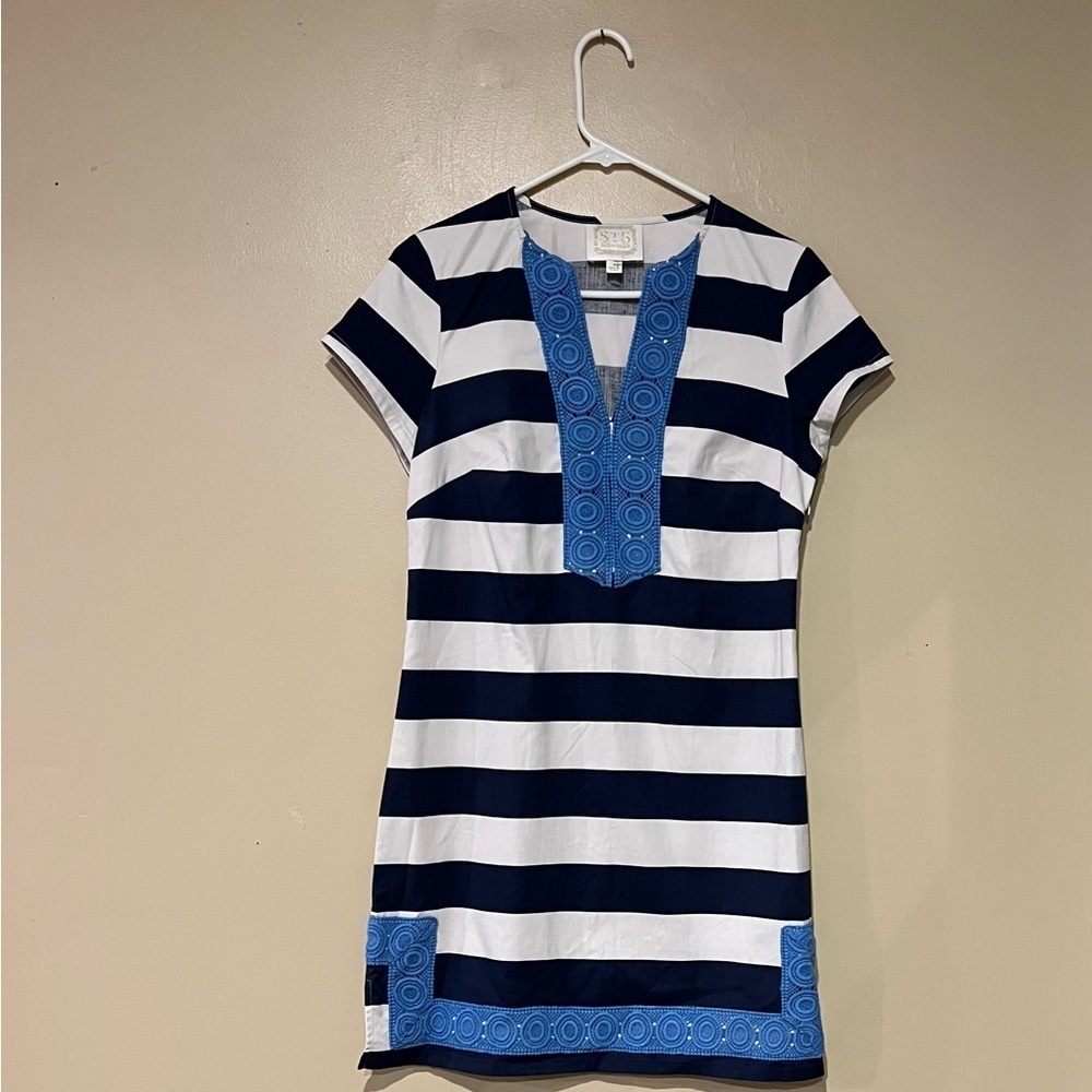 SAIL TO SABLE Women's Sleeveless Crochet Detail Nautical Dress S Coastal Resort